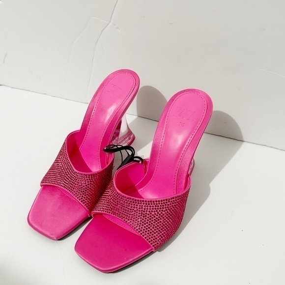 Zara Hot Pink Methacrylate Heeled Sandals NWT - Picture 2 of 8